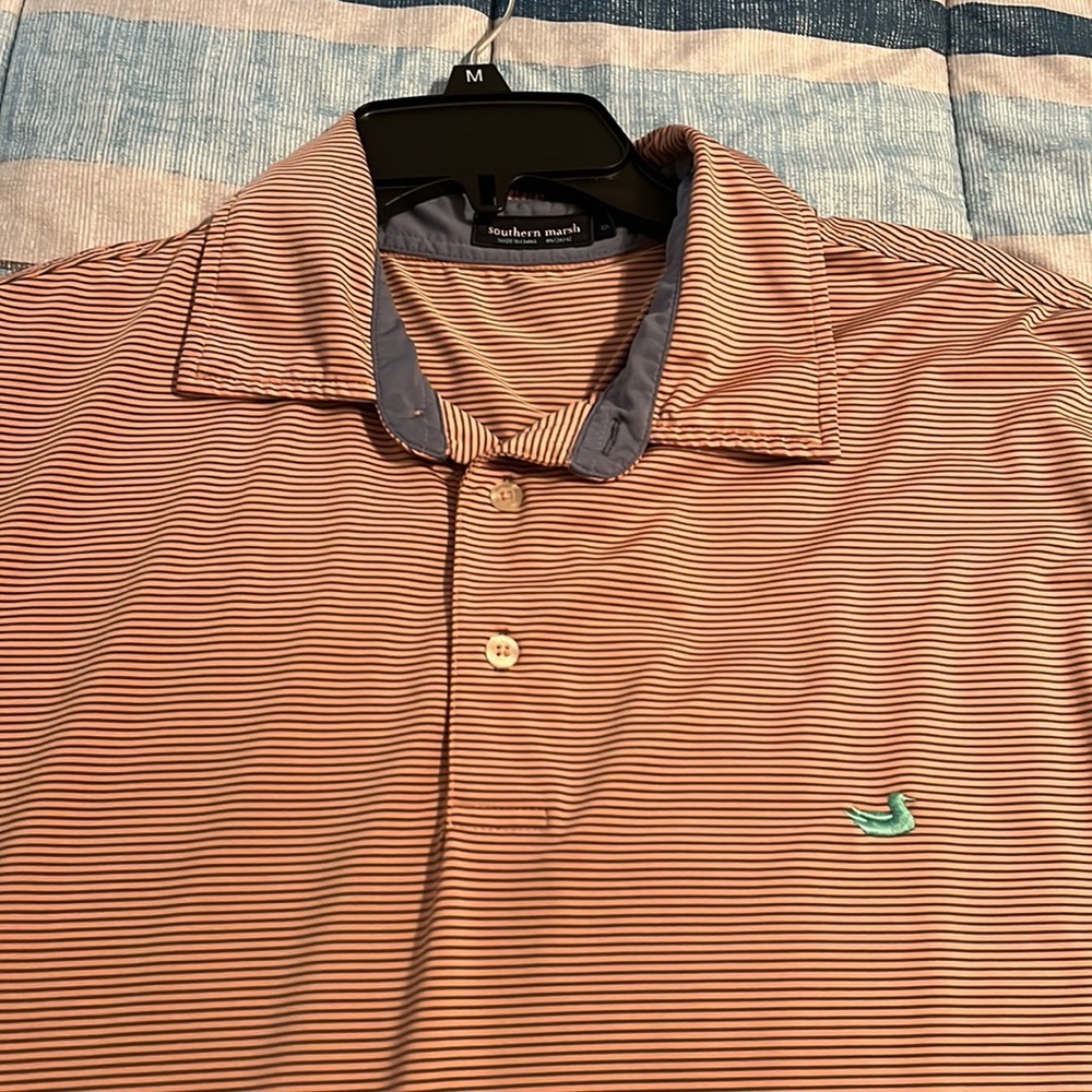 Pink/Gray stripe Southern Marsh polo